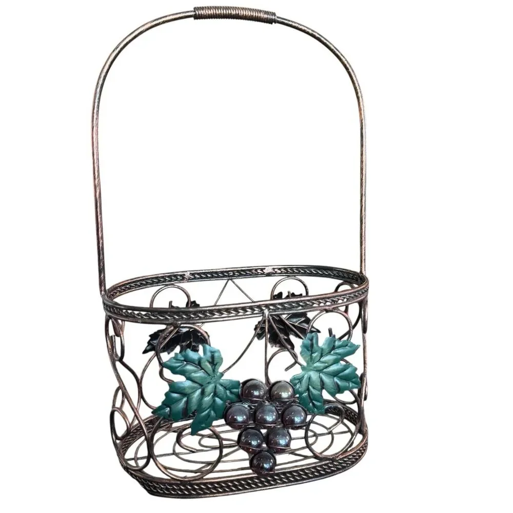 14” Tall Metal Basket With Grapes And Grape Vines Winery‎